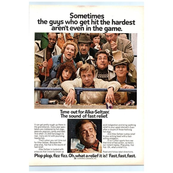 1979 Alka Seltzer Vintage Print Ad Sports Fans Stands Bleachers Wall Art Photo - Picture 1 of 1